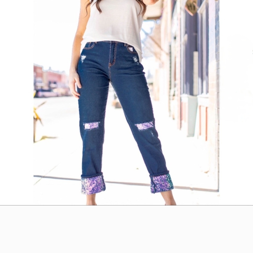 L&B Vegas Sequin Boyfriend Jeans